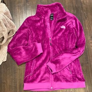 Fuzzy Magenta North Face zip sweatshirt